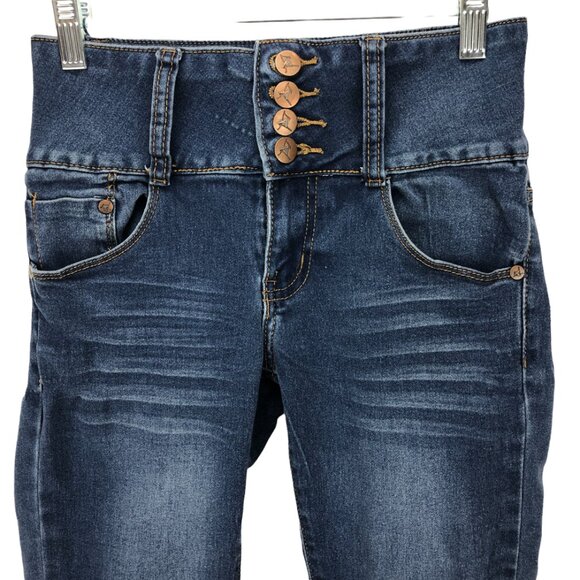 Always Friday Wide Waistband Skinny Denim Blue Jeans Juniors Size 1 - Picture 1 of 12